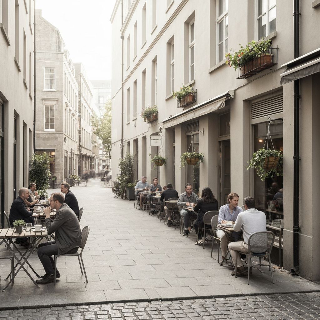 Street scene with cafes and restaurants